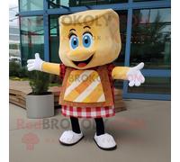 Personnage De Costume De Mascotte Redbrokoly Sandwich Au Fromage Grillé Beige Vêtu D'une Chemise En Flanelle Et De Pinces À Chaussures Multicolore