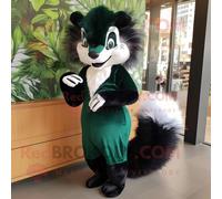 Personnage De Costume De Mascotte Redbrokoly Skunk Vert Forêt Habillé D'une Robe Fourreau Et De Pinces À Cheveux Multicolore