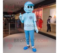 Personnage De Costume De Mascotte Redbrokoly Sky Blue Ghost Habillé D'un Polo Et De Bracelets De Cheville Multicolore