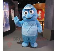 Personnage De Costume De Mascotte Redbrokoly Sky Blue Ice Habillé Avec Une Salopette Et Des Épingles À Châle Multicolore
