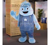 Personnage De Costume De Mascotte Redbrokoly Sky Blue Ice Habillé Avec Une Salopette Et Des Épingles À Châle Multicolore