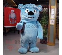 Personnage De Costume De Mascotte Redbrokoly Sky Blue Ice Habillé Avec Une Salopette Et Des Épingles À Châle Multicolore