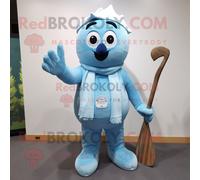 Personnage De Costume De Mascotte Redbrokoly Sky Blue Ice Habillé Avec Une Salopette Et Des Épingles À Châle Multicolore