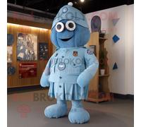 Personnage De Costume De Mascotte Redbrokoly Sky Blue Special Air Service Habillé D'une Combinaison Et D'épingles À Châle Multicolore