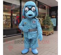 Personnage De Costume De Mascotte Redbrokoly Sky Blue Special Air Service Habillé D'une Combinaison Et D'épingles À Châle Multicolore