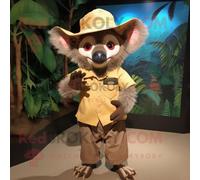 Personnage De Costume De Mascotte Redbrokoly Tan Aye-Aye Habillé D'un Pantalon Et D'un Chapeau Multicolore