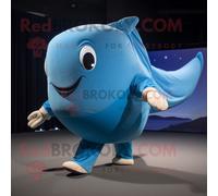 Personnage De Costume De Mascotte Redbrokoly Tan Blue Whale Habillé D'un Jogging Et De Ceintures De Smoking Multicolore
