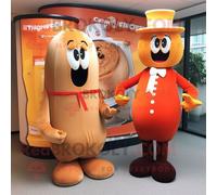 Personnage De Costume De Mascotte Redbrokoly Tan Currywurst Habillé D'un Costume Et De Bérets Multicolore