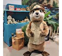 Personnage De Costume De Mascotte Redbrokoly Tan Otter Habillé D'un Short Cargo Et De Chapeaux Multicolore