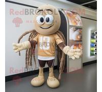 Personnage De Costume De Mascotte Redbrokoly Tan Squid Habillé D'un Maillot De Rugby Et De Colliers Multicolore