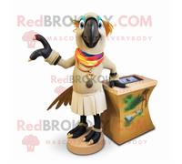 Personnage De Costume De Mascotte Redbrokoly Tan Toucan Habillé D'une Jupe Trapèze Et De Porte-Clés Multicolore