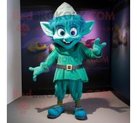 Personnage De Costume De Mascotte Redbrokoly Teal Elf Habillé D'un Short Et De Cummerbunds Multicolore