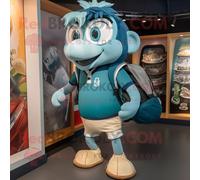 Personnage De Costume De Mascotte Redbrokoly Teal Guinness Habillé D'un Short En Jean Et De Sacs À Dos Multicolore