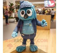 Personnage De Costume De Mascotte Redbrokoly Teal Guinness Habillé D'un Short En Jean Et De Sacs À Dos Multicolore
