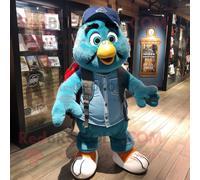 Personnage De Costume De Mascotte Redbrokoly Teal Guinness Habillé D'un Short En Jean Et De Sacs À Dos Multicolore