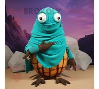 Personnage De Costume De Mascotte Redbrokoly Teal Hermit Crab Habillé D'un Col Roulé Et D'épingles À Châle Multicolore