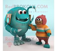 Personnage De Costume De Mascotte Redbrokoly Teal Hermit Crab Habillé D'un Pull Et De Montres Multicolore