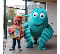 Personnage De Costume De Mascotte Redbrokoly Teal Hermit Crab Habillé D'un Pull Et De Montres Multicolore
