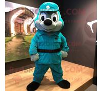 Personnage De Costume De Mascotte Redbrokoly Teal Para Commando Habillé D'un Gilet Et De Lacets De Chaussures Multicolore