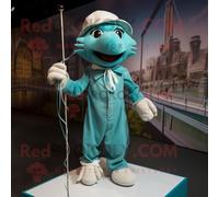 Personnage De Costume De Mascotte Redbrokoly Teal Tightrope Walker Habillé D'une Chemise En Popeline Et De Sacs À Dos Multicolore
