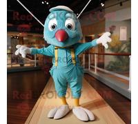 Personnage De Costume De Mascotte Redbrokoly Teal Tightrope Walker Habillé D'une Chemise En Popeline Et De Sacs À Dos Multicolore