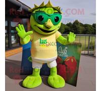Personnage De Costume De Mascotte Redbrokoly Tikka Masala Vert Citron Vêtu D'un Maillot De Rugby Et De Lunettes De Soleil Multicolore