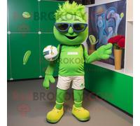 Personnage De Costume De Mascotte Redbrokoly Tikka Masala Vert Citron Vêtu D'un Maillot De Rugby Et De Lunettes De Soleil Multicolore