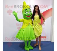 Personnage De Costume De Mascotte Redbrokoly Tikka Masala Vert Citron Vêtu D'une Mini Jupe Et De Bracelets De Cheville Multicolore
