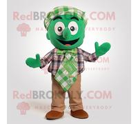 Personnage De Costume De Mascotte Redbrokoly Tikka Masala Vert Habillé D'une Chemise En Flanelle Et De N?uds Papillon Multicolore