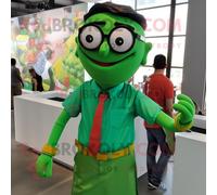 Personnage De Costume De Mascotte Redbrokoly Tikka Masala Vert Habillé D'une Chemise En Popeline Et De Lunettes Multicolore