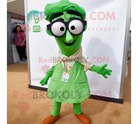 Personnage De Costume De Mascotte Redbrokoly Tikka Masala Vert Habillé D'une Chemise En Popeline Et De Lunettes Multicolore