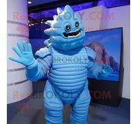 Personnage De Costume De Mascotte Redbrokoly Trilobite Bleu Ciel Habillé D'un Col Roulé Et De Gants Multicolore