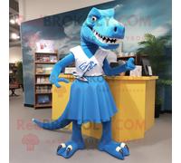Personnage De Costume De Mascotte Redbrokoly Tyrannosaurus Bleu Habillé D'une Jupe Portefeuille Et De Pinces À Chaussures Multicolore