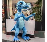 Personnage De Costume De Mascotte Redbrokoly Velociraptor Bleu Ciel Habillé D'un Jegging Et De Colliers Multicolore