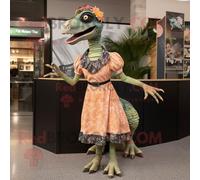Personnage De Costume De Mascotte Redbrokoly Velociraptor Habillé D'une Robe Midi Et De Pinces À Chaussures Multicolore