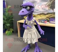 Personnage De Costume De Mascotte Redbrokoly Velociraptor Lavande Vêtu D'une Jupe Longue Et De Lunettes Multicolore