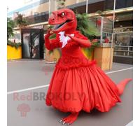 Personnage De Costume De Mascotte Redbrokoly Velociraptor Rouge Habillé D'une Robe De Bal Et De Coussinets Pour Les Pieds Multicolore