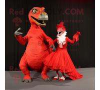 Personnage De Costume De Mascotte Redbrokoly Velociraptor Rouge Habillé D'une Robe De Bal Et De Coussinets Pour Les Pieds Multicolore