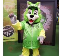 Personnage De Costume De Mascotte Redbrokoly Vert Citron Say Wolf Habillé D'un Blouson Aviateur Et De Sacs À Main Multicolore