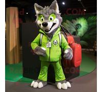 Personnage De Costume De Mascotte Redbrokoly Vert Citron Say Wolf Habillé D'un Blouson Aviateur Et De Sacs À Main Multicolore