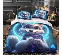Personnage de loup mignon Impression 3D 3 pièces housse de courtepointe style dessin animé fantastique housse de lit microfibre doux hypoallergénique pour filles hommes adultes King（220x240cm）