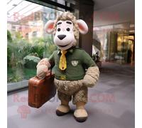 Personnage De Mascotte Redbrokoly De Mouton Mérinos Olive Vêtu D'une Robe Fourreau Et De Porte-Documents Multicolore