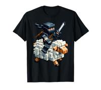 Personnage Ninja Riding Sheep Block Style Pixel Art Boy Gamer T-Shirt