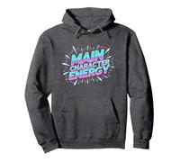 Personnage Principal Energy Neon Burst Typographie Sweat à Capuche, Unisexe pour Adultes, Chiné Foncé, M