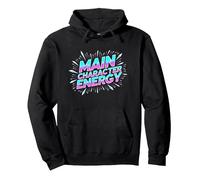 Personnage Principal Energy Neon Burst Typographie Sweat à Capuche, Unisexe pour Adultes, Noir, XXL