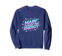 Personnage Principal Energy Neon Burst Typographie Sweatshirt, Unisexe pour Adultes, Bleu Marine, XXL