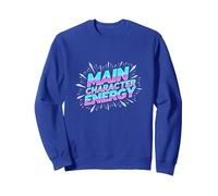 Personnage Principal Energy Neon Burst Typographie Sweatshirt, Unisexe pour Adultes, Bleu Royal, M
