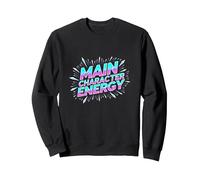 Personnage Principal Energy Neon Burst Typographie Sweatshirt, Unisexe pour Adultes, Noir, XL