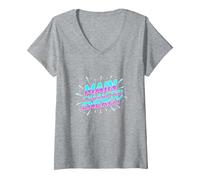 Personnage Principal Energy Neon Burst Typographie T-Shirt avec Col en V, Femme, Gris Chiné, XL