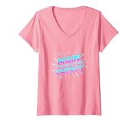 Personnage Principal Energy Neon Burst Typographie T-Shirt avec Col en V, Femme, Rose, S